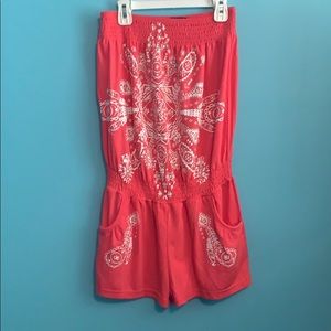 Coral Strapless Romper